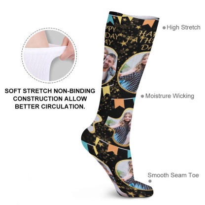FacePajamas Sublimated Crew Socks-2WH-SDS Fathers Day Socks With Custom Photo Star Happy Father's Day Personalized Sublimated Crew Socks Gift For Australian Father's Day