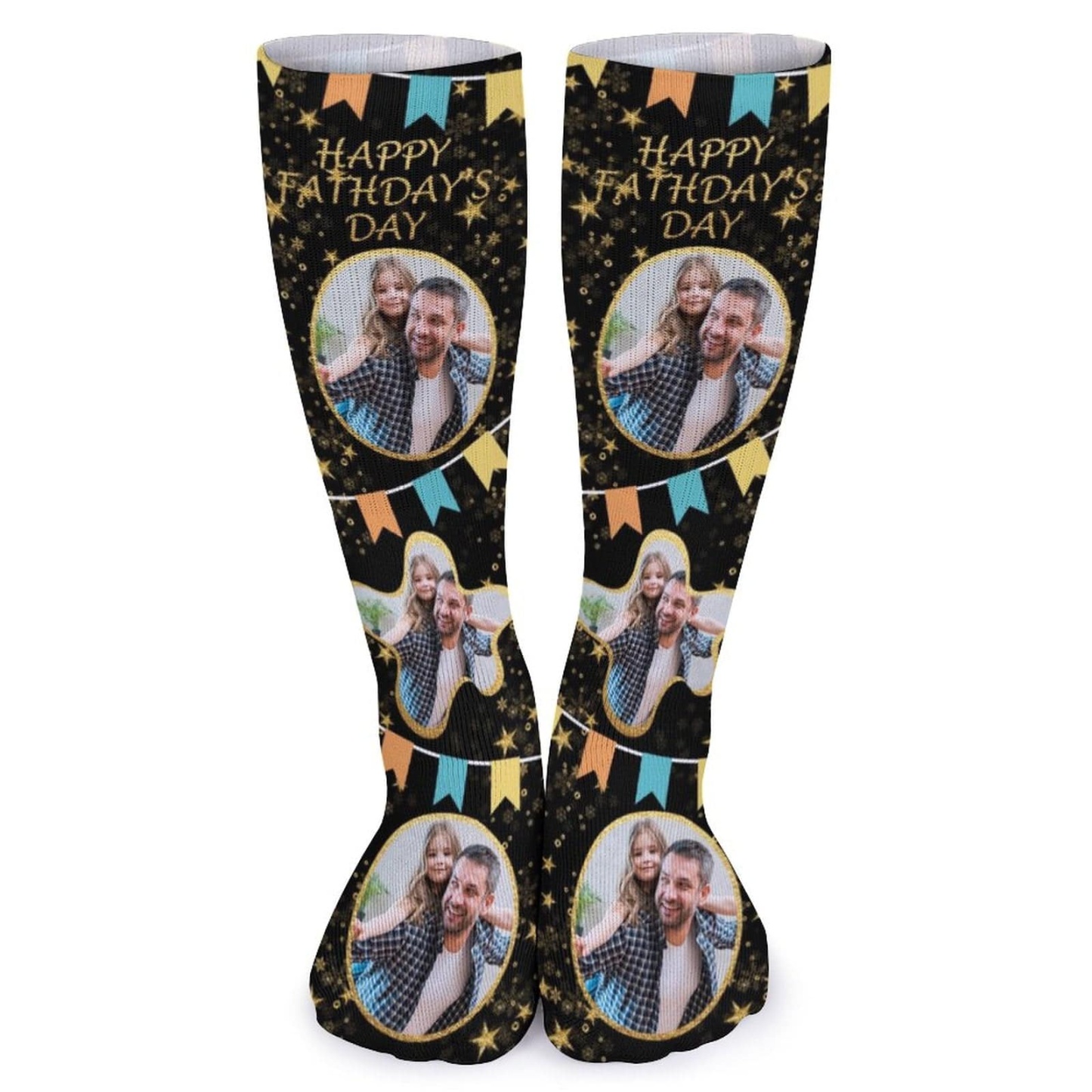 FacePajamas Sublimated Crew Socks-2WH-SDS Fathers Day Socks With Custom Photo Star Happy Father's Day Personalized Sublimated Crew Socks Gift For Australian Father's Day