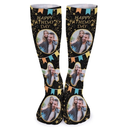 FacePajamas Sublimated Crew Socks-2WH-SDS Fathers Day Socks With Custom Photo Star Happy Father's Day Personalized Sublimated Crew Socks Gift For Australian Father's Day