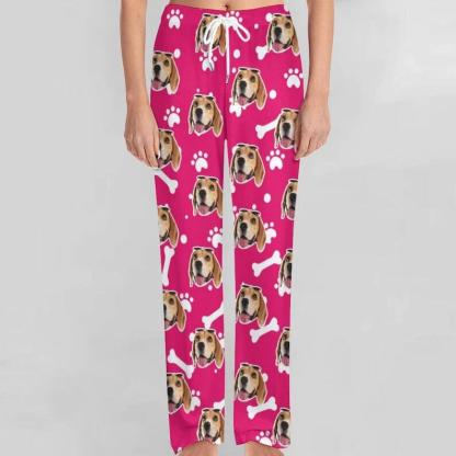 FacePajamas Pajama Pants& Bandana-2ML-SDS For Adult-Pajama Pants / Fuschia / S Custom Dog Face Dog Bone Pajama Pants and Pet Dog Bandana