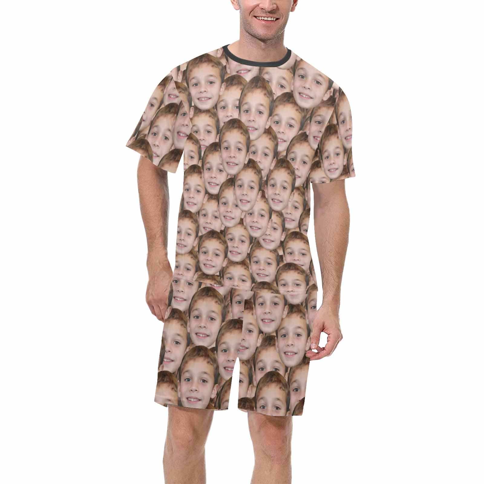 FacePajamas Pajamas For Dad / S #Holiday Special Pajamas #Father's Day #Parent Child Clothing-Custom Face Seamless Crew Neck Short Pajama Set For Holiday Gift
