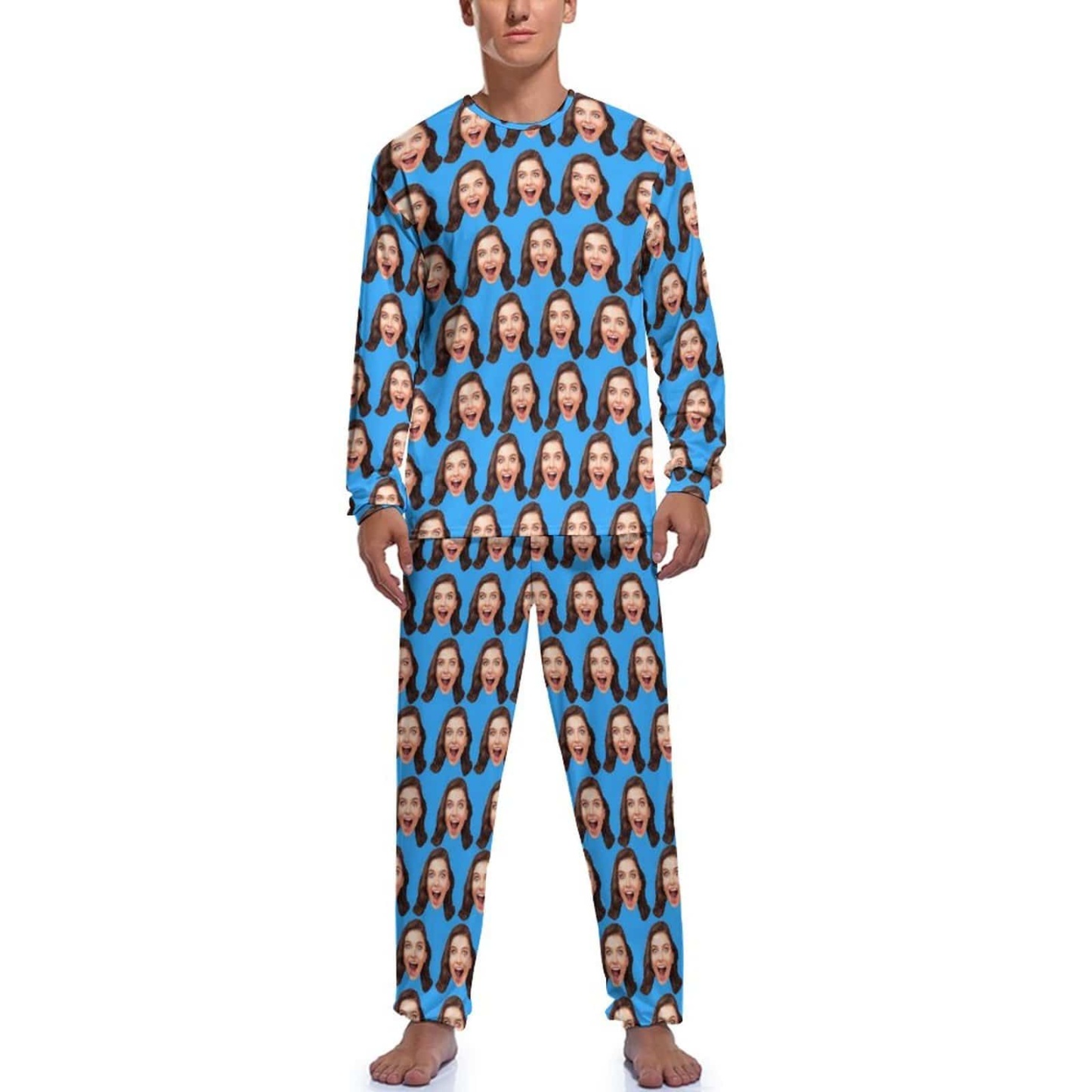 FacePajamas Pajama For Men / Blue / S Custom Face My Valentine Couple Matching Pajamas Personalized Photo Loungewear Honeymoon Sleepwear Anniversary Gift