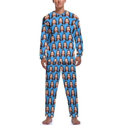 FacePajamas Pajama For Men / Blue / S Custom Face My Valentine Couple Matching Pajamas Personalized Photo Loungewear Honeymoon Sleepwear Anniversary Gift