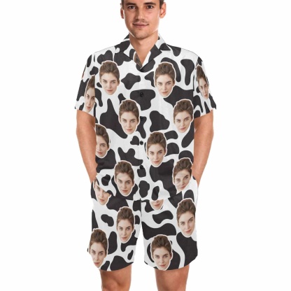 FacePajamas Pajama For Men / S Custom Couples Pajamas Personalized Face Black White Couple Matching V-Neck Short Pajama Set