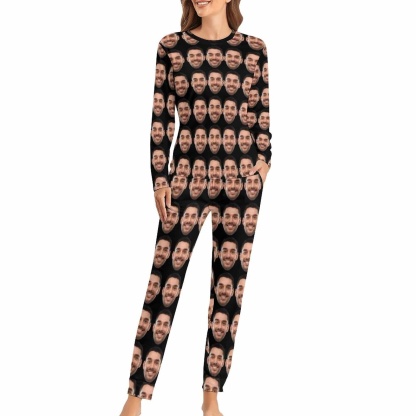 FacePajamas Pajama For Women / Black / S Custom Face My Valentine Couple Matching Pajamas Personalized Photo Loungewear Honeymoon Sleepwear Anniversary Gift