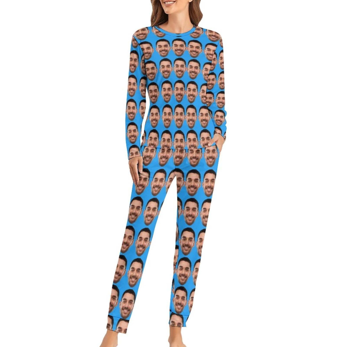 FacePajamas Pajama For Women / Blue / S Custom Face My Valentine Couple Matching Pajamas Personalized Photo Loungewear Honeymoon Sleepwear Anniversary Gift