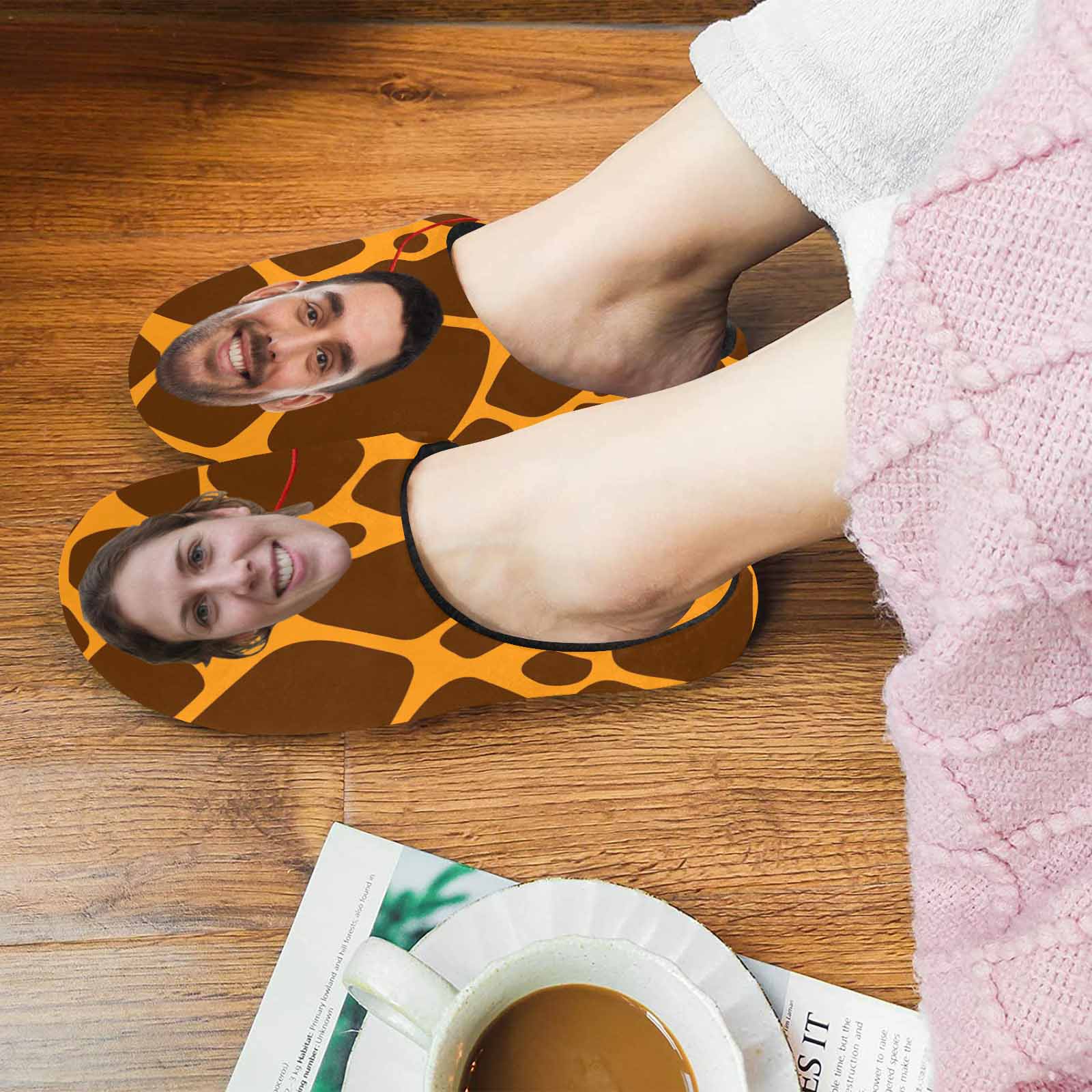 FacePajamas Slippers For Women / S Couple Gift Custom Face Leopard Print All Over Print Personalized Non-Slip Cotton Slippers For Girlfriend Boyfriend