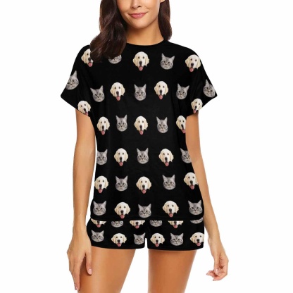 FacePajamas Pajama For Women / S Custom Pet Face Couple Pajamas Personalized Dog&Cat Couple Matching Crew Neck Short Pajama Set