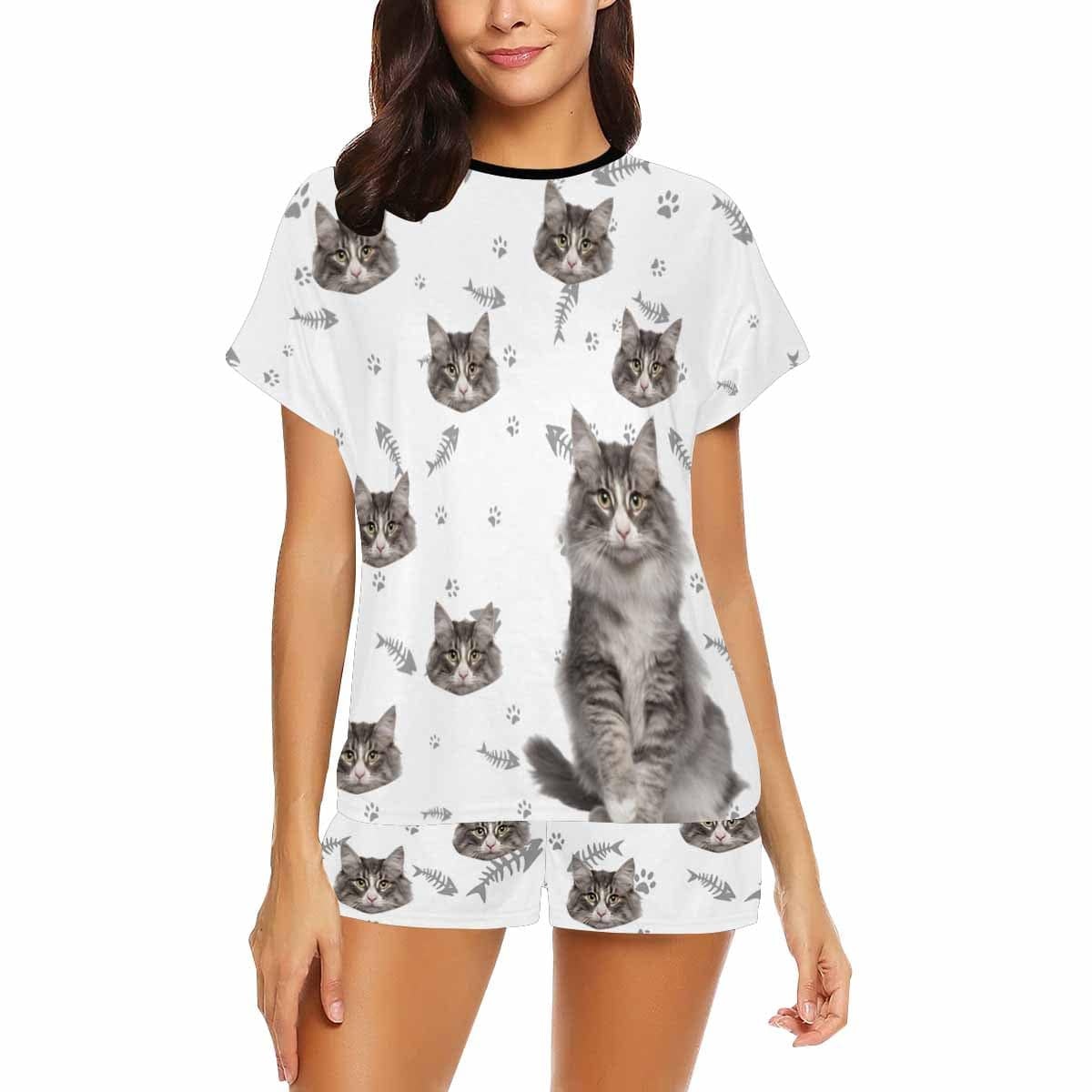 FacePajamas Pajama For Women / S Personalized Pet Face Couple Pajamas Custom Cute Cat Couple Matching Crew Neck Short Pajama Set