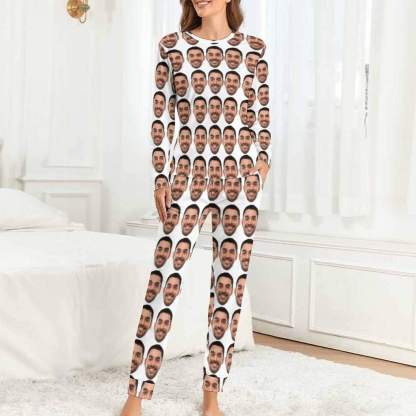 FacePajamas Pajama For Women / White / S Custom Face My Valentine Couple Matching Pajamas Personalized Photo Loungewear Honeymoon Sleepwear Anniversary Gift