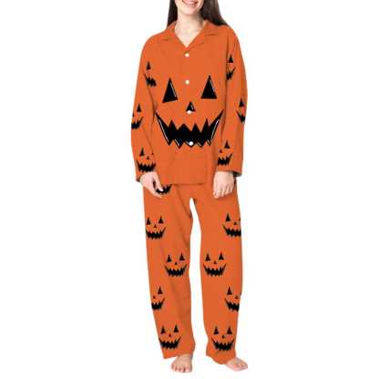 FacePajamas For Women / XS Custom Name Couple Pajamas Personalized Halloween Theme Custom Image Couple Matching V-Neck Long Sleeves Pajama Set
