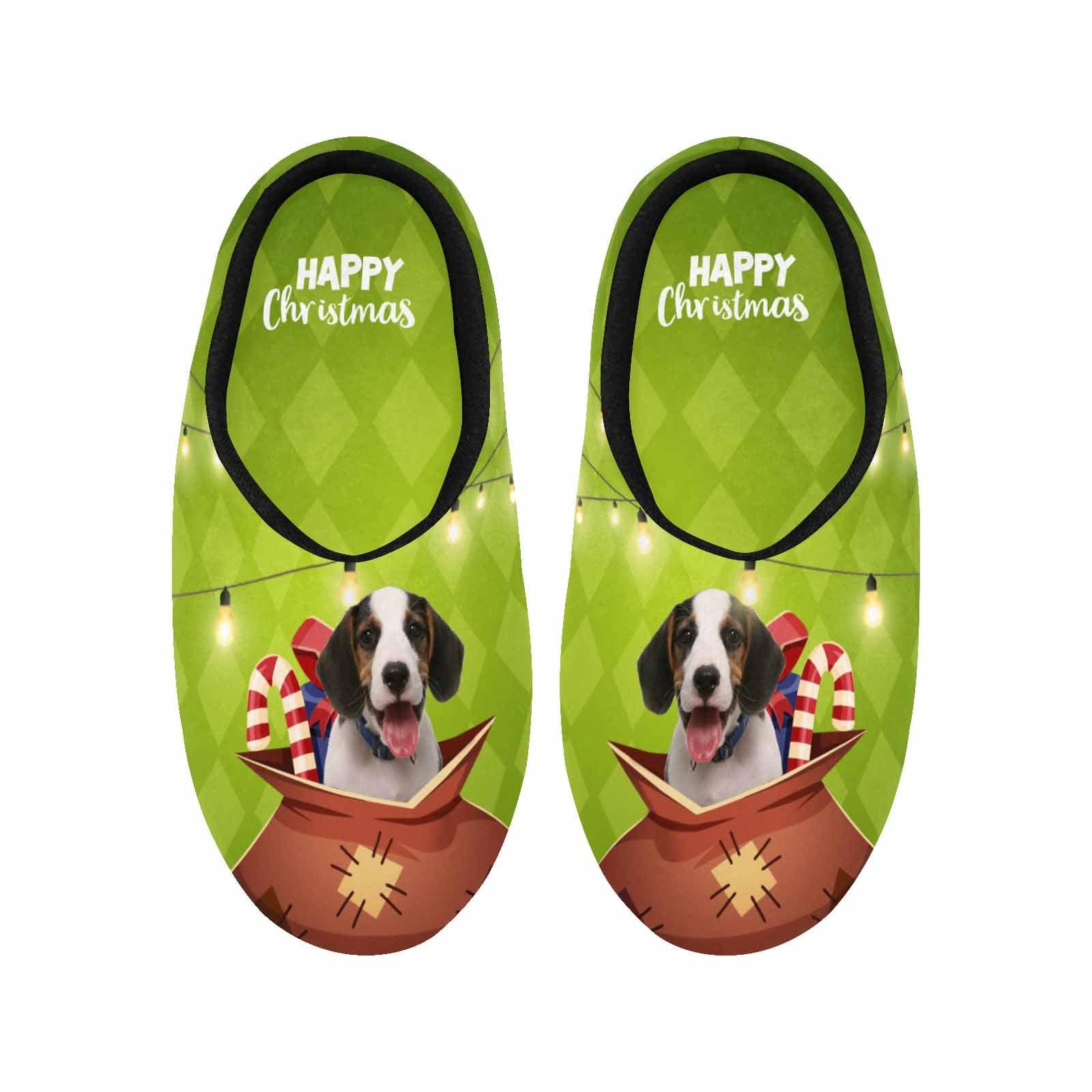 FacePajamas Slippers Green Christmas Custom Dog's Photo All Over Print Personalized Non-Slip Cotton Slippers