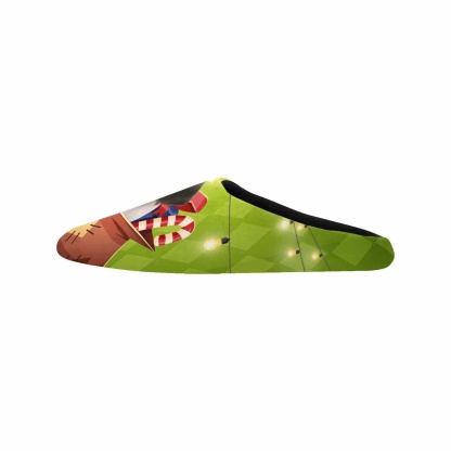 FacePajamas Slippers Green Christmas Custom Dog's Photo All Over Print Personalized Non-Slip Cotton Slippers