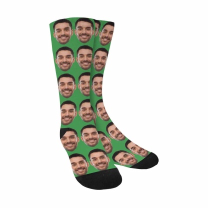 FacePajamas Sublimated Crew Socks Green Custom Face Photo Various Colors Sublimated Crew Socks Personalized Picture Socks Unisex Gift for Men Women
