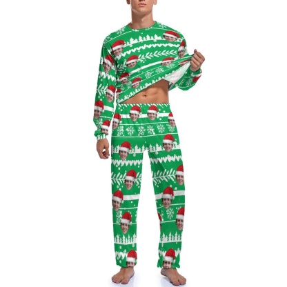 FacePajamas Pajama Green / S Custom Face Christmas Men's Pajamas