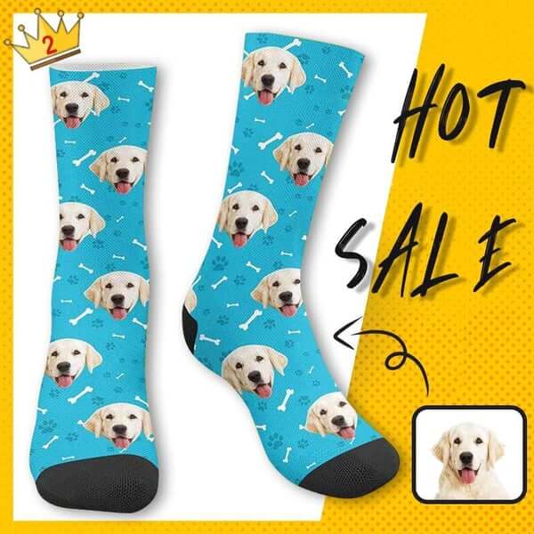FacePajamas Sublimated Crew Socks Happy Mother's Day | Custom Socks with Dog Face Printed Paw&Bone Pet Socks Personalized Sublimated Crew Socks for Mom