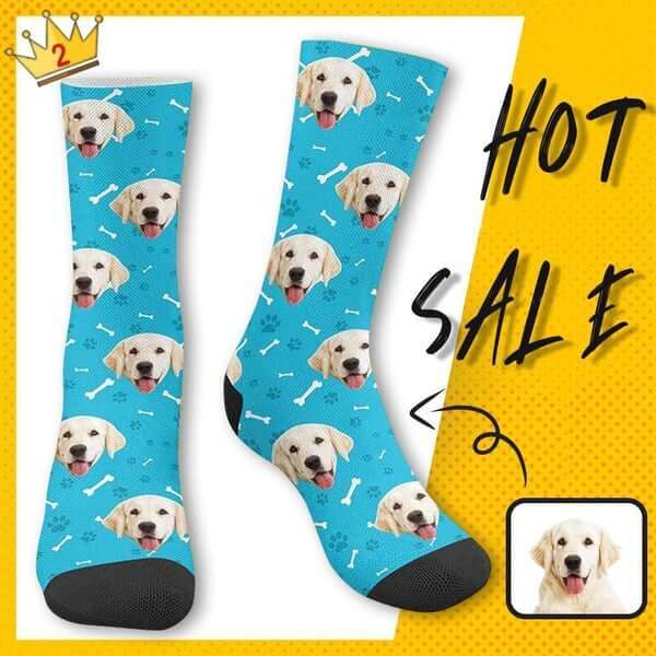 FacePajamas Sublimated Crew Socks Happy Mother's Day | Custom Socks with Dog Face Printed Paw&Bone Pet Socks Personalized Sublimated Crew Socks for Mom