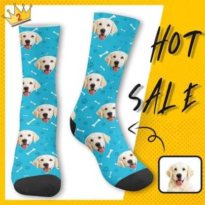 FacePajamas Sublimated Crew Socks Happy Mother's Day | Custom Socks with Dog Face Printed Paw&Bone Pet Socks Personalized Sublimated Crew Socks for Mom