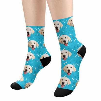 FacePajamas Sublimated Crew Socks Happy Mother's Day | Custom Socks with Dog Face Printed Paw&Bone Pet Socks Personalized Sublimated Crew Socks for Mom