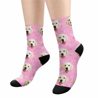 FacePajamas Sublimated Crew Socks Happy Mother's Day | Custom Socks with Dog Face Printed Paw&Bone Pet Socks Personalized Sublimated Crew Socks for Mom