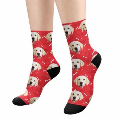 FacePajamas Sublimated Crew Socks Happy Mother's Day | Custom Socks with Dog Face Printed Paw&Bone Pet Socks Personalized Sublimated Crew Socks for Mom