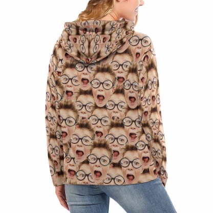 FacePajamas Hoodie-W [High Quality] Custom Boy Face Women's Hoodie with Pocket Personalized Gifts for Her