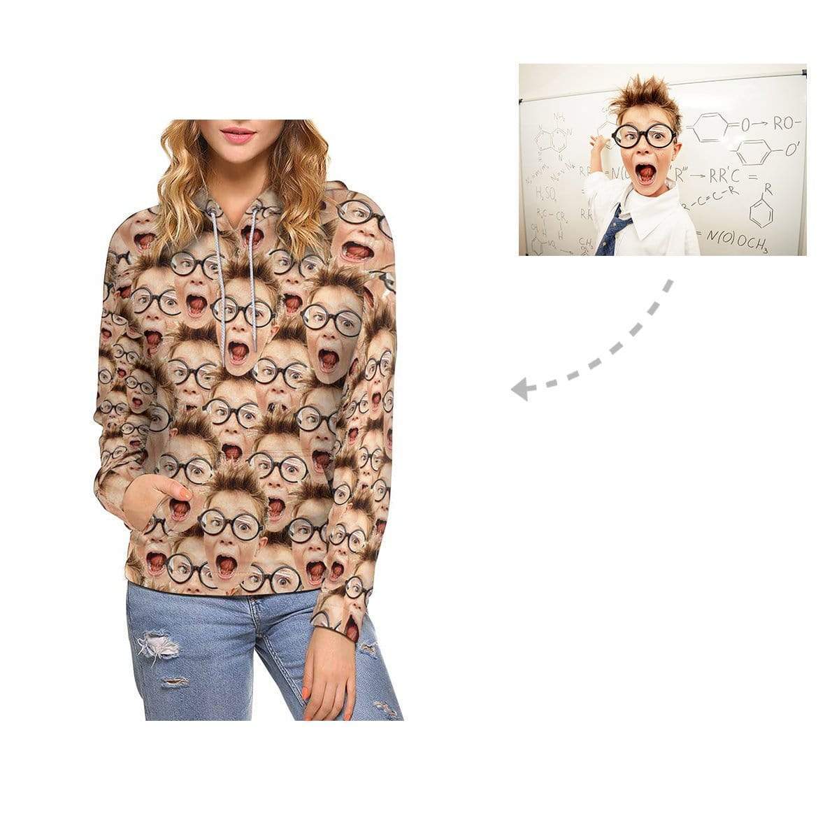 FacePajamas Hoodie-W [High Quality] Custom Boy Face Women's Hoodie with Pocket Personalized Gifts for Her