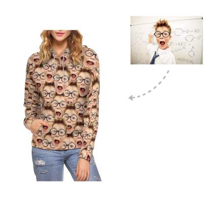 FacePajamas Hoodie-W [High Quality] Custom Boy Face Women's Hoodie with Pocket Personalized Gifts for Her