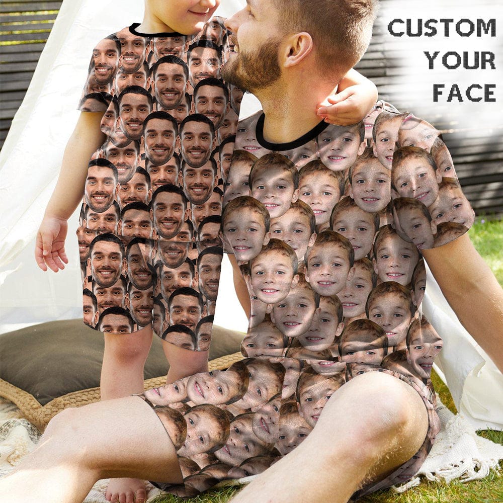 FacePajamas Pajamas #Holiday Special Pajamas #Father's Day #Parent Child Clothing-Custom Face Seamless Crew Neck Short Pajama Set For Holiday Gift