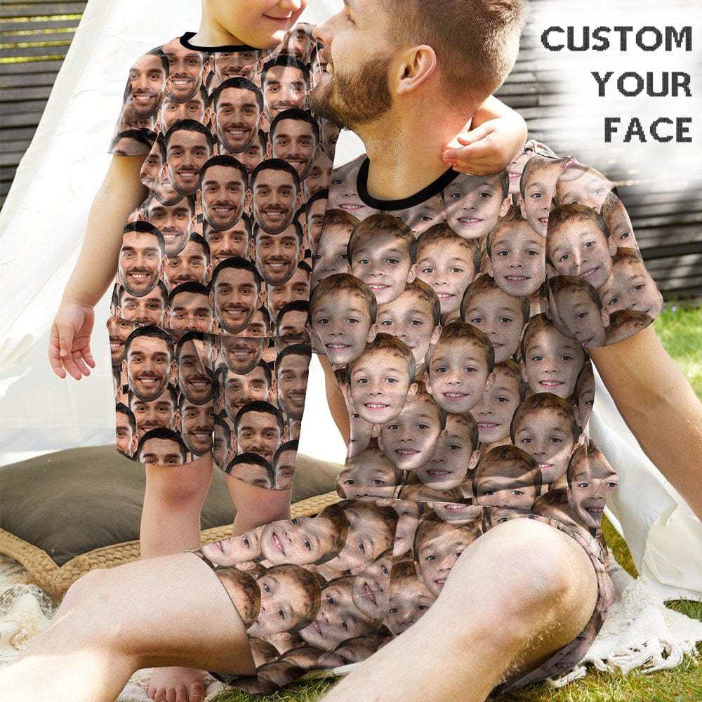 FacePajamas Pajamas #Holiday Special Pajamas #Father's Day #Parent Child Clothing-Custom Face Seamless Crew Neck Short Pajama Set For Holiday Gift