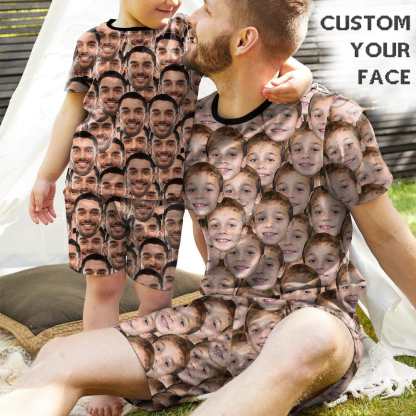 FacePajamas Pajamas #Holiday Special Pajamas #Father's Day #Parent Child Clothing-Custom Face Seamless Crew Neck Short Pajama Set For Holiday Gift