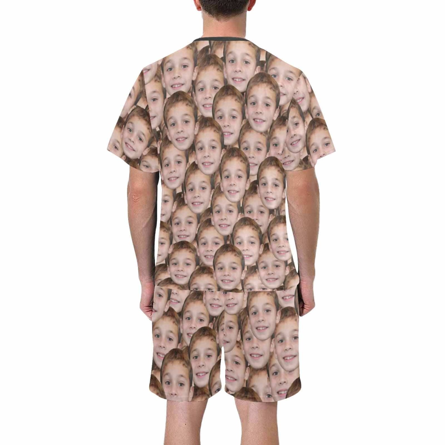 FacePajamas Pajamas #Holiday Special Pajamas #Father's Day #Parent Child Clothing-Custom Face Seamless Crew Neck Short Pajama Set For Holiday Gift