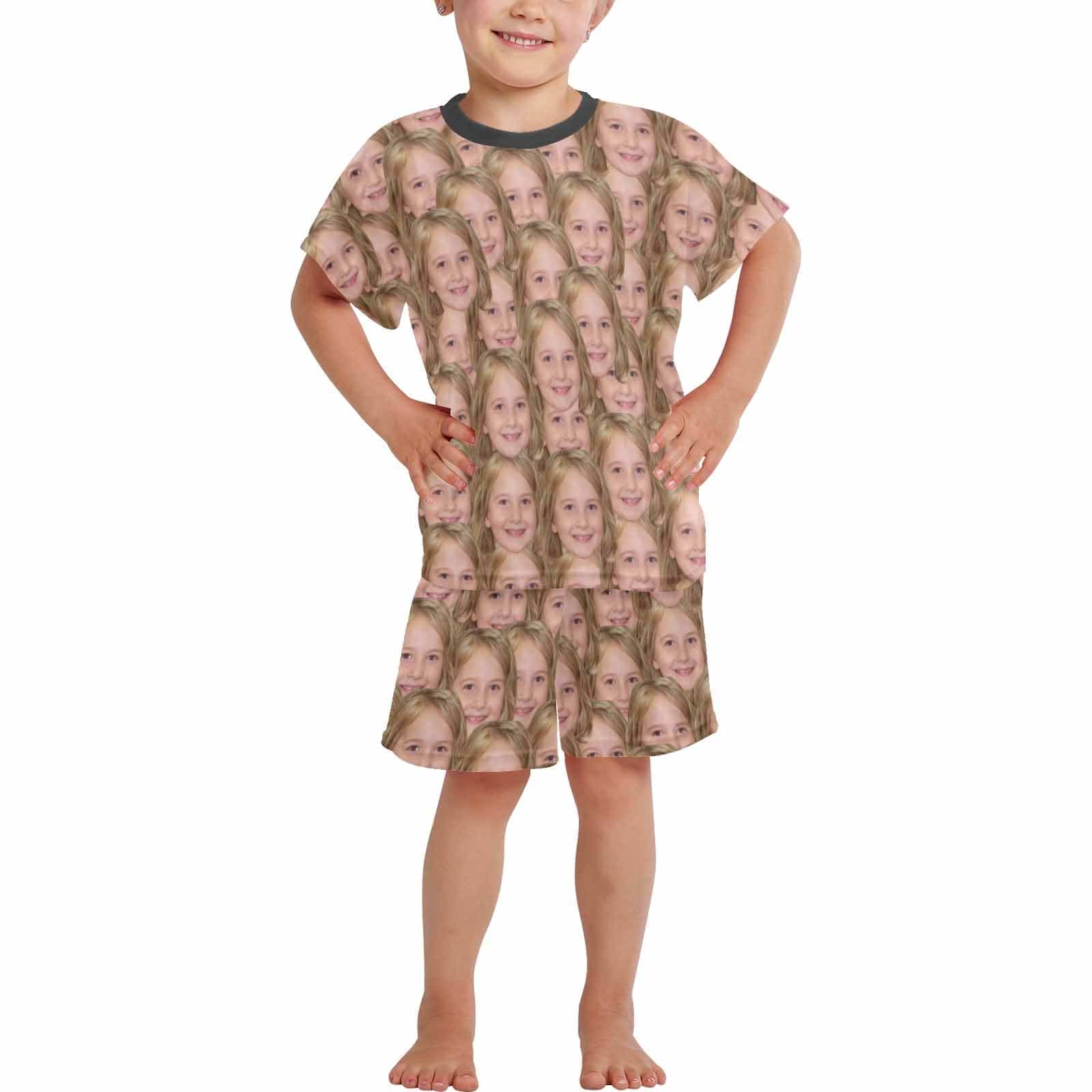 FacePajamas Pajamas #Holiday Special Pajamas #Father's Day #Parent Child Clothing-Custom Face Seamless Crew Neck Short Pajama Set For Holiday Gift