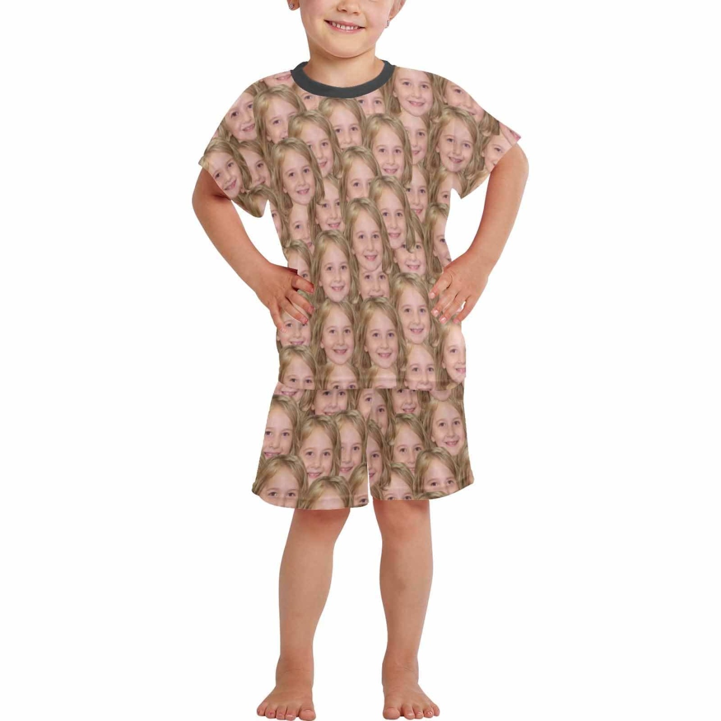 FacePajamas Pajamas #Holiday Special Pajamas #Father's Day #Parent Child Clothing-Custom Face Seamless Crew Neck Short Pajama Set For Holiday Gift