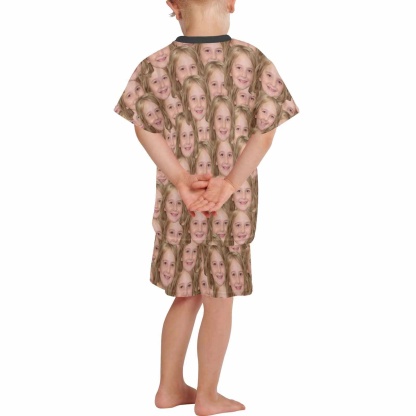 FacePajamas Pajamas #Holiday Special Pajamas #Father's Day #Parent Child Clothing-Custom Face Seamless Crew Neck Short Pajama Set For Holiday Gift