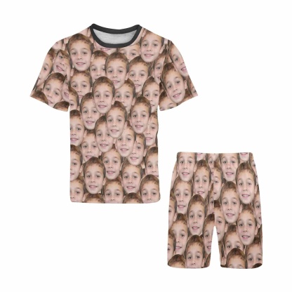 FacePajamas Pajamas #Holiday Special Pajamas #Father's Day #Parent Child Clothing-Custom Face Seamless Crew Neck Short Pajama Set For Holiday Gift