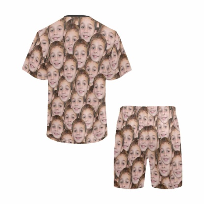 FacePajamas Pajamas #Holiday Special Pajamas #Father's Day #Parent Child Clothing-Custom Face Seamless Crew Neck Short Pajama Set For Holiday Gift