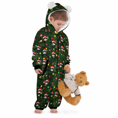 FacePajamas Pajama Adult Onesie Kid / 2-3Y [Thick Soft Fabric] Funny Flannel Fleece Adult Onesie Pajamas Custom Face Christmas Tree Lights Printed Jumpsuit Homewear