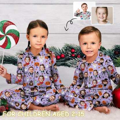 FacePajamas Kids Pajama Kid's Pajamas Purple Custom Sleepwear with Face Little Monster Personalized Halloween Pajama Set For Boys&Girls 2-15Y
