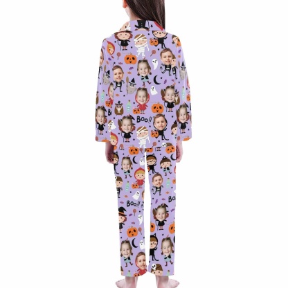 FacePajamas Kids Pajama Kid's Pajamas Purple Custom Sleepwear with Face Little Monster Personalized Halloween Pajama Set For Boys&Girls 2-15Y