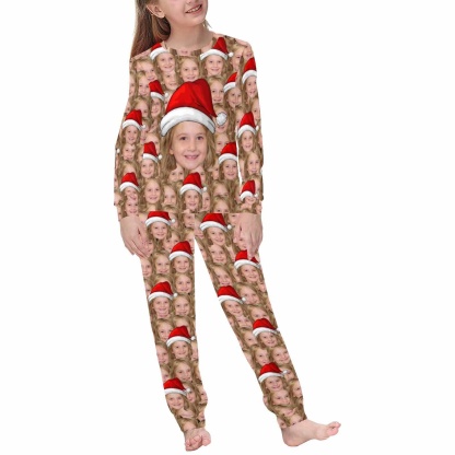 FacePajamas Pajama Kids/6-7Y(XS) Custom Face Seamless Christmas Hat Sleepwear Personalized Family Slumber Party Matching Long Sleeve Pajamas Set