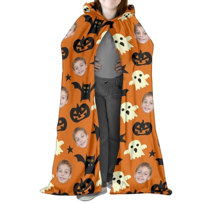 FacePajamas Halloween Cloak-2ML-ZD Kids / S Custom Face Bat Unisex Hooded Halloween Cloak for Adult and Kids Cosplay Costumes Wizard Cape with Hat