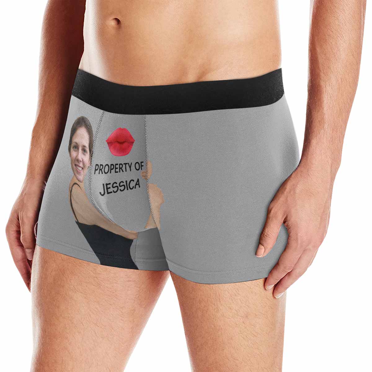 FacePajamas Men Underwear Light Gray / XS Custom Face&Name Boxer Underwear Red Lip Property Of Personalized Men's All-Over Print Boxer Briefs For Valentine's Day Gift