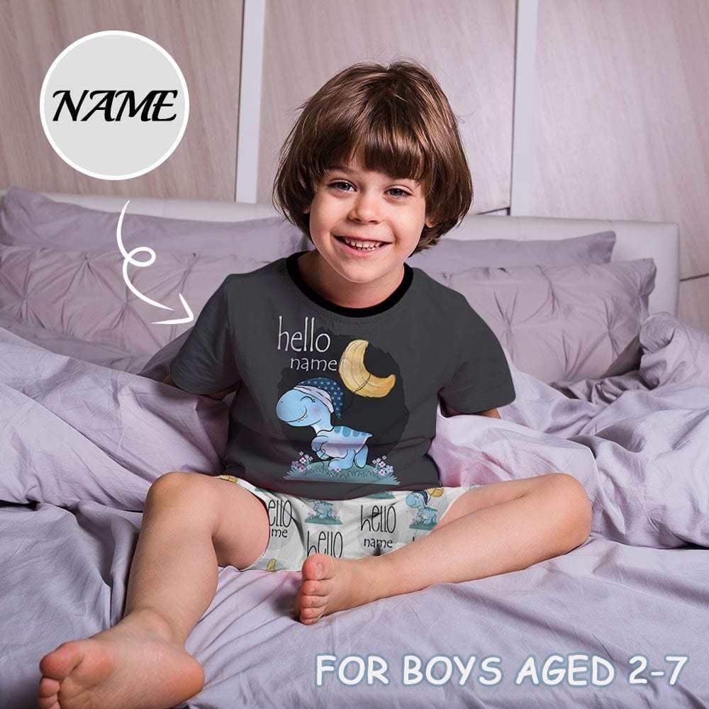 FacePajamas Pajama Little Boy Pajamas Custom Baby Name Night Sea Turtle Personalized Kids' Short Sleeve Pajama Set For Boys 2-7Y