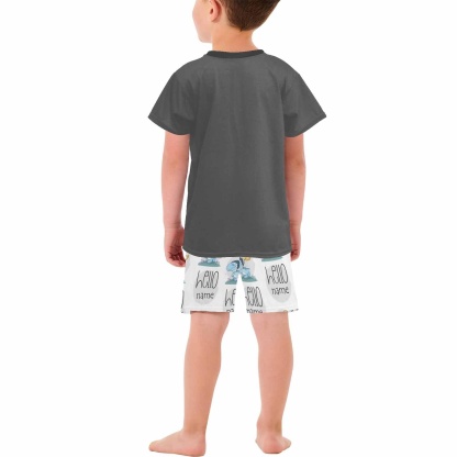 FacePajamas Pajama Little Boy Pajamas Custom Baby Name Night Sea Turtle Personalized Kids' Short Sleeve Pajama Set For Boys 2-7Y