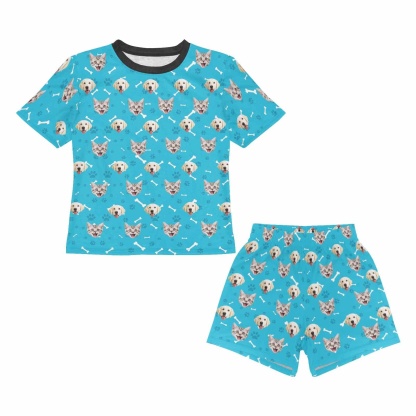 FacePajamas Pajama Little Boy Pajamas Custom Pets Face Little Bone Personalized Kids Short Sleeve Pajama Set For Boys 2-7Y