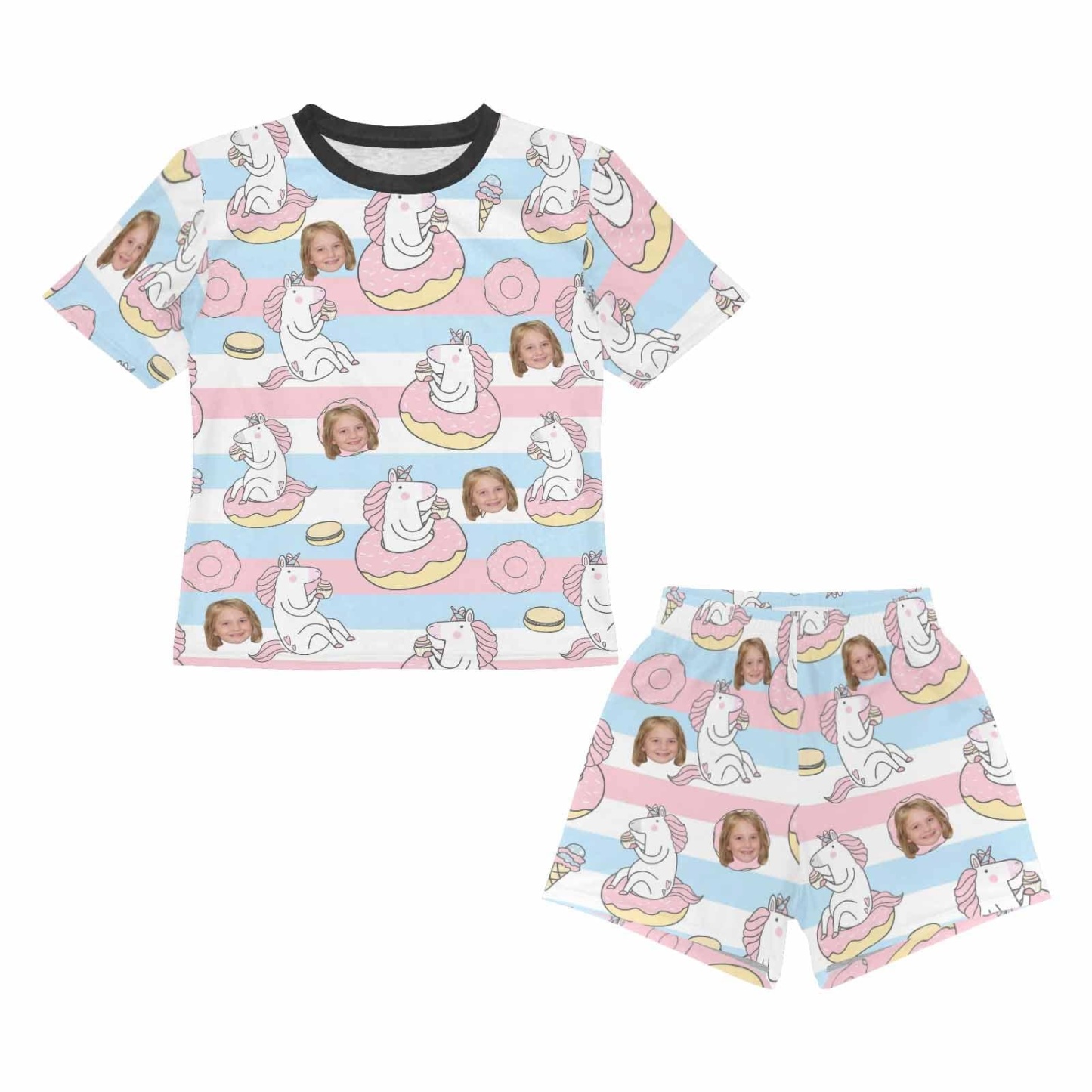 FacePajamas Pajama Little Kids Pajamas Custom Face Donut Nightwear Personalized Short Sleeve Pajama Set For Girls 2-7Y