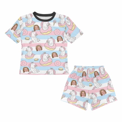 FacePajamas Pajama Little Kids Pajamas Custom Face Donut Nightwear Personalized Short Sleeve Pajama Set For Girls 2-7Y