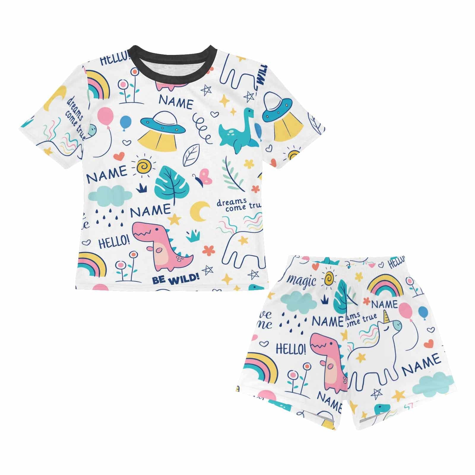 FacePajamas Pajama Little Kids Pajamas Custom Name Cartoon Nightwear Personalized Short Sleeve Pajama Set For Girls 2-7Y