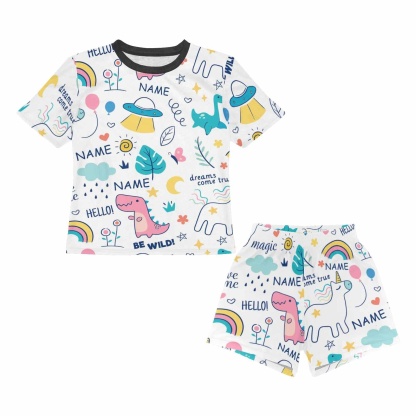 FacePajamas Pajama Little Kids Pajamas Custom Name Cartoon Nightwear Personalized Short Sleeve Pajama Set For Girls 2-7Y